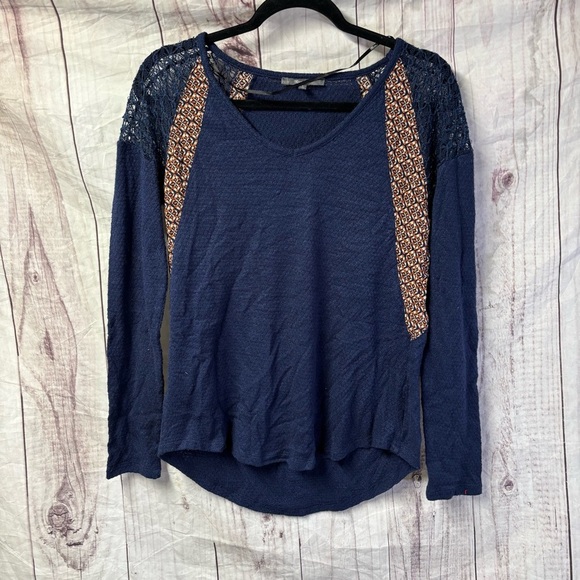 Miss Me Women's Western Navy Blue Lace Detail Vneck Long Sleeve Top Small - Picture 1 of 6